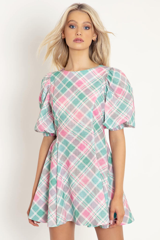 Tartan Peppermint Candy Peasant Dress