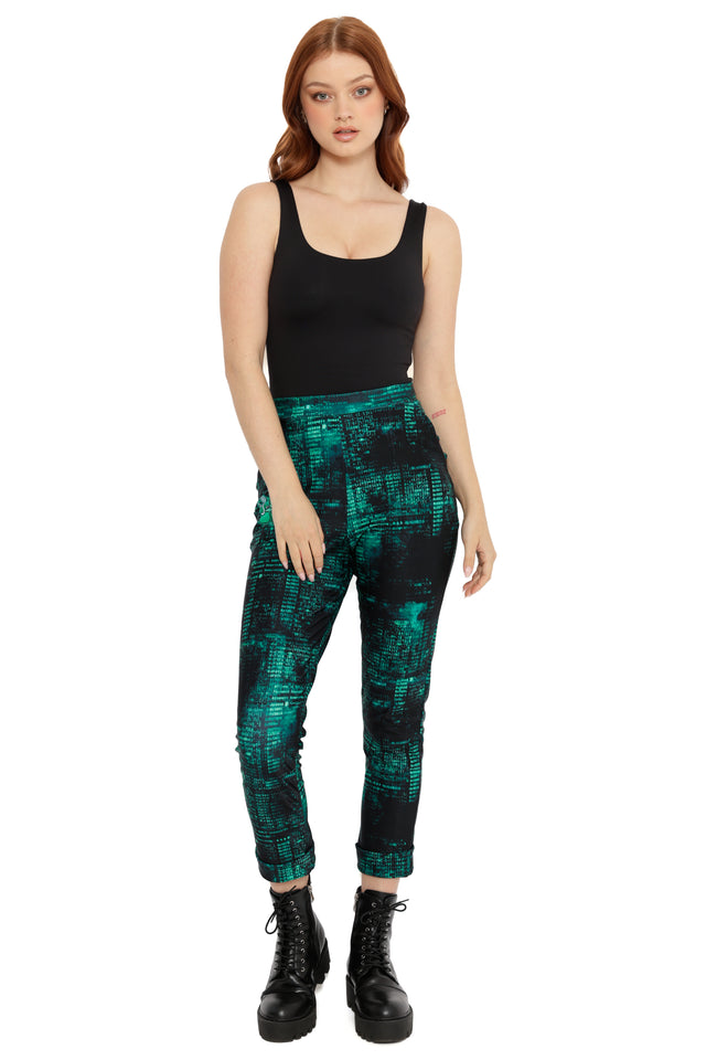 Fallout x BlackMilk cuffed pants in digital green Fallout Termlink print with comfortable stretch fit.