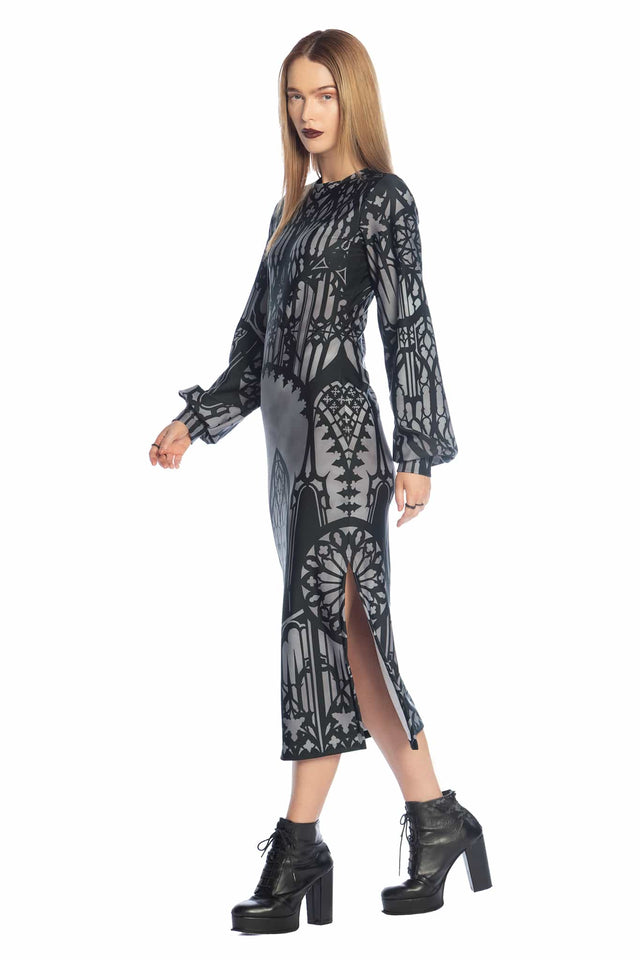 The Cathedral's Veil Long Sleeve Bishop Midaxi Dress - Limited BlackMilk Clothing The Cathedral's Veil Long Sleeve Bishop Midaxi Dress - Limited BlackMilk Clothing