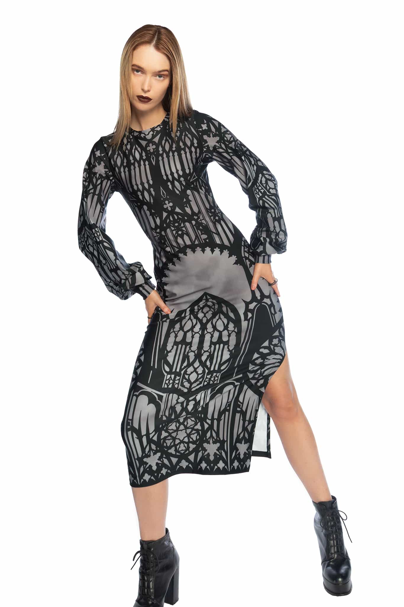 The Cathedral's Veil Long Sleeve Bishop Midaxi Dress - Limited