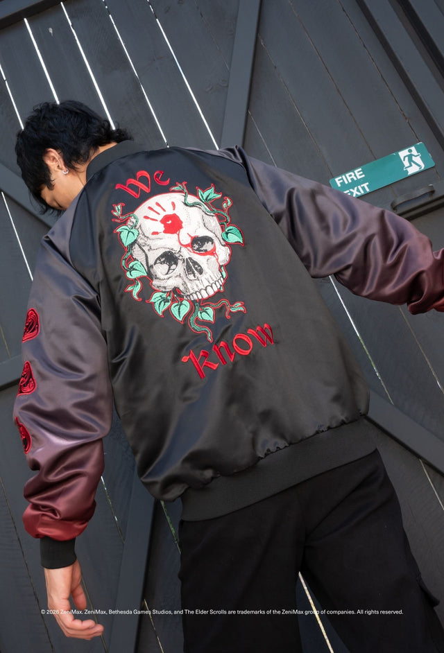 The Elder Scrolls fashion bomber jacket with We Know insignia and relaxed fit