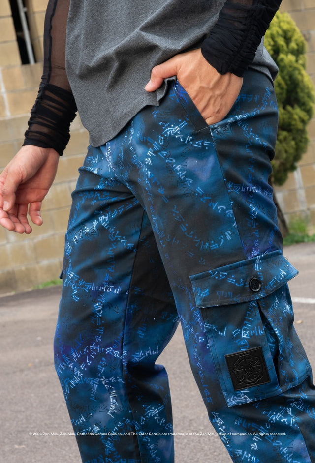 Elder Scrolls fashion cargo pants inspired by Thu’um mastery with rune print and practical design features