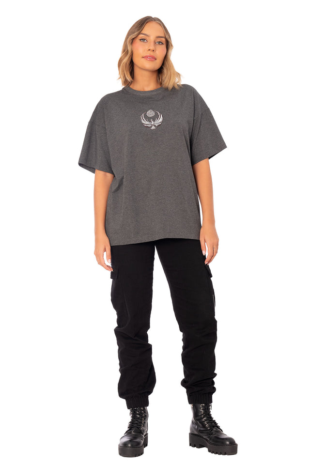 The Elder Scrolls Online fashion inspired t shirt with relaxed oversized fit, soft fabric and Nightingale crest design