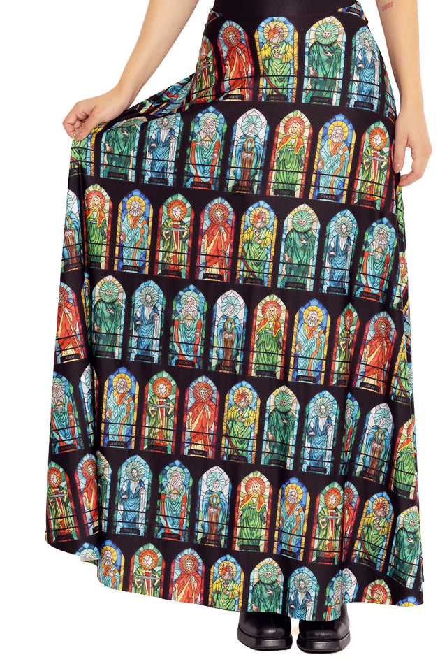The Elder Scrolls fashion piece featuring Nine Divines skirt with cathedral window design and full length silhouette