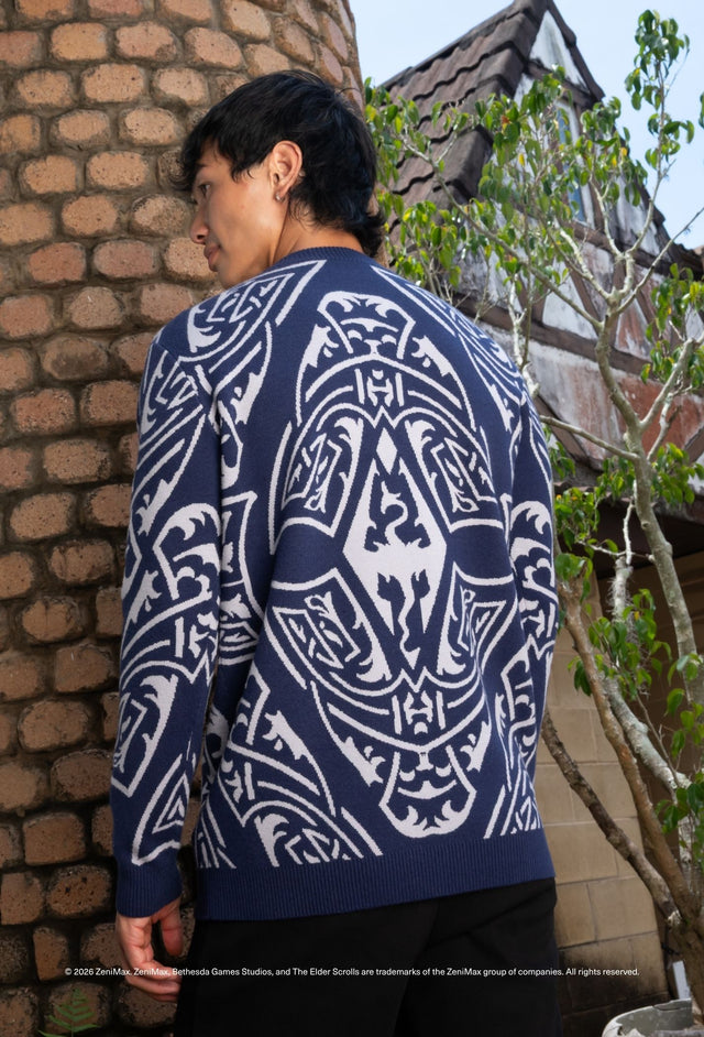 Elder Scrolls apparel knit sweater with long sleeves, ribbed cuffs and Imperial crest motif inspired by Skyrim