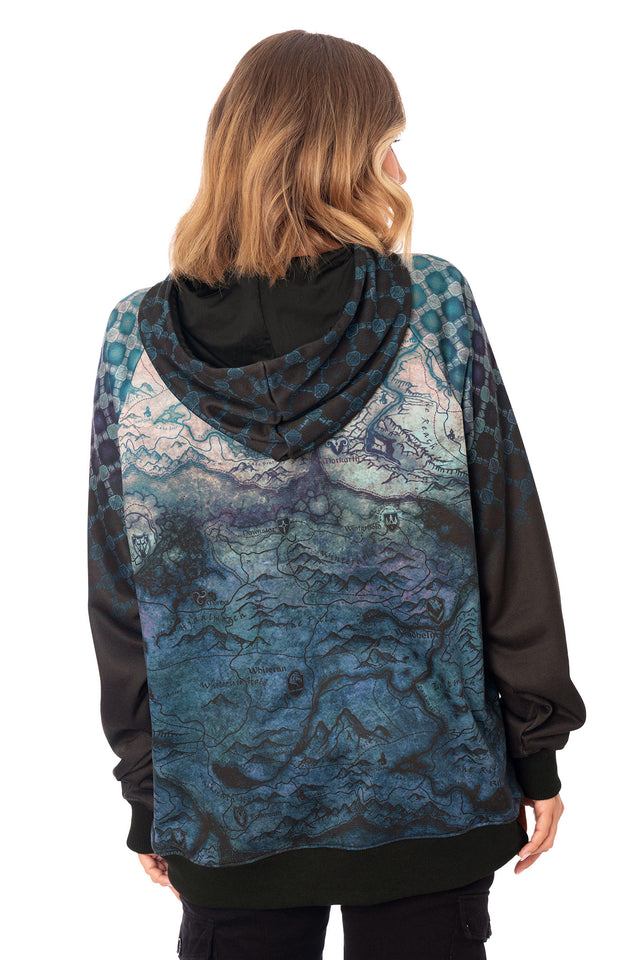 The Elder Scrolls fashion piece featuring oversized hoodie with Tamriel map design, long sleeves and soft brushed fabric