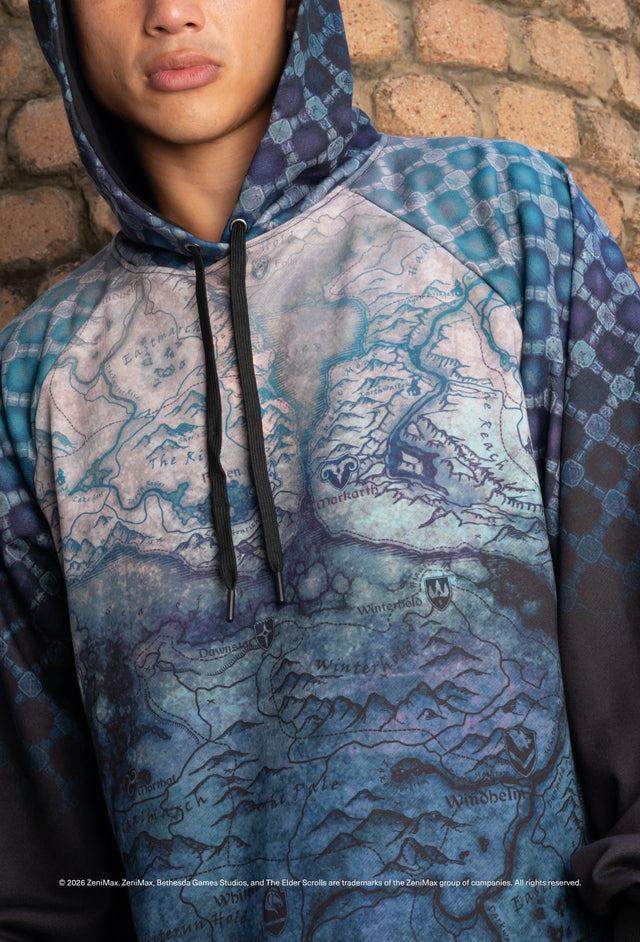 The Elder Scrolls fashion oversized hoodie inspired by Skyrim map with relaxed fit, soft fabric and adventure styling