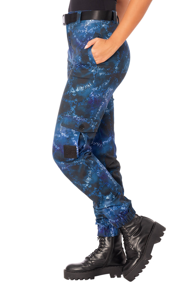 The Elder Scrolls fashion piece featuring cargo pants with Thu’um inspired print and functional pocket detailing