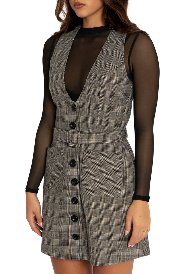 BlackMilk Clothing - The Explorer Tweed Button Up Pinafore Dress