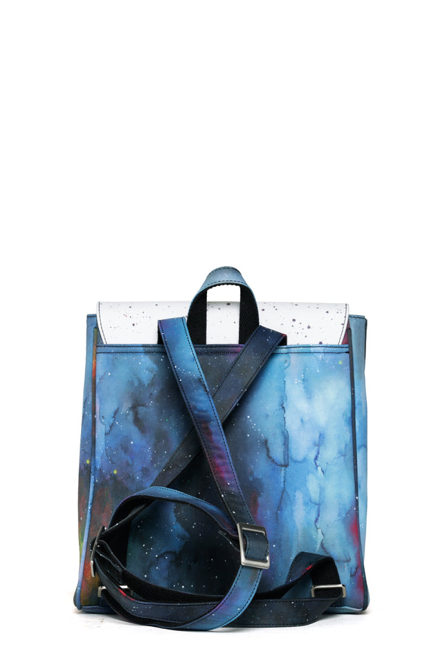 Backpack with galaxy design on a white background