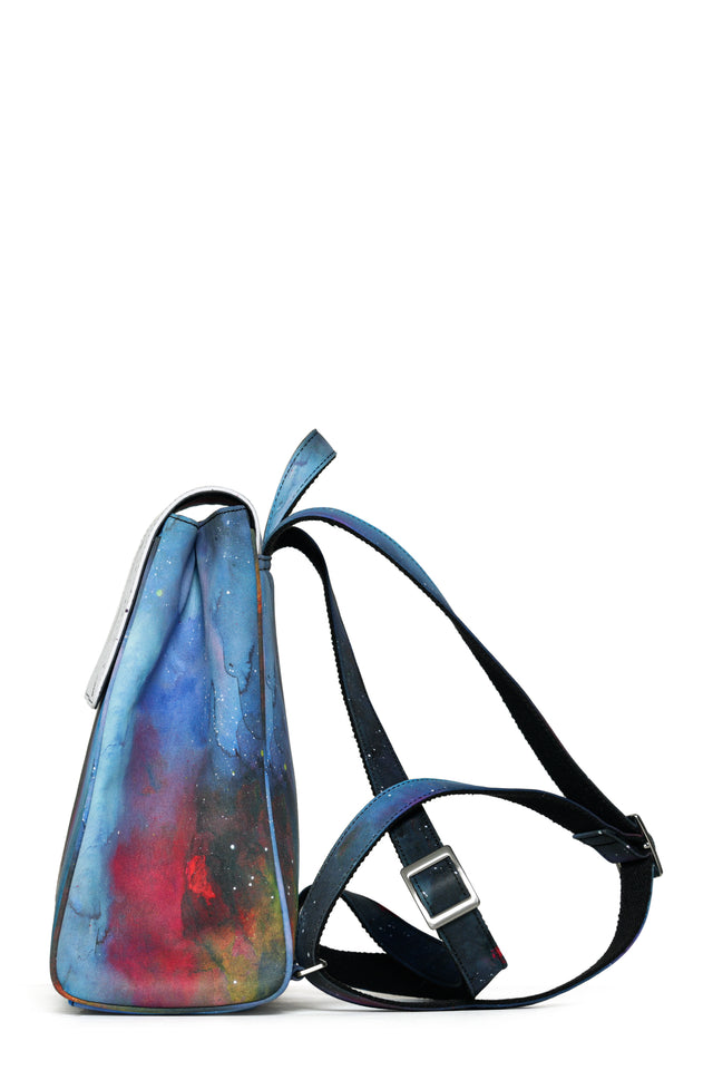 Backpack with a colorful design on a white background