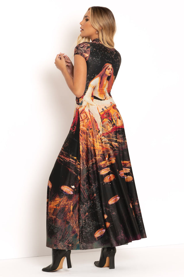 The Lady Of Shalott High Neck Cap Sleeve Maxi Dress