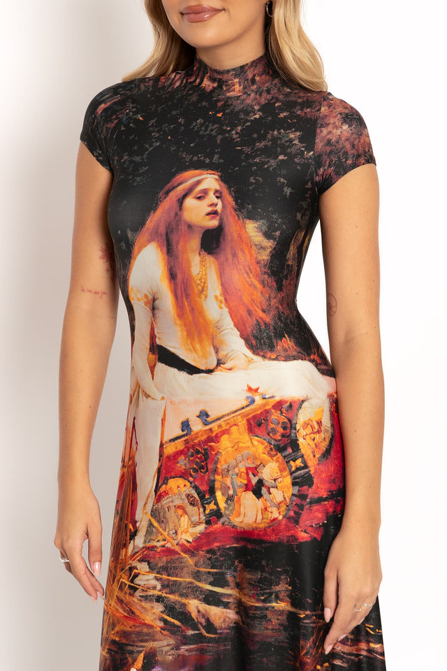 The Lady Of Shalott High Neck Cap Sleeve Maxi Dress