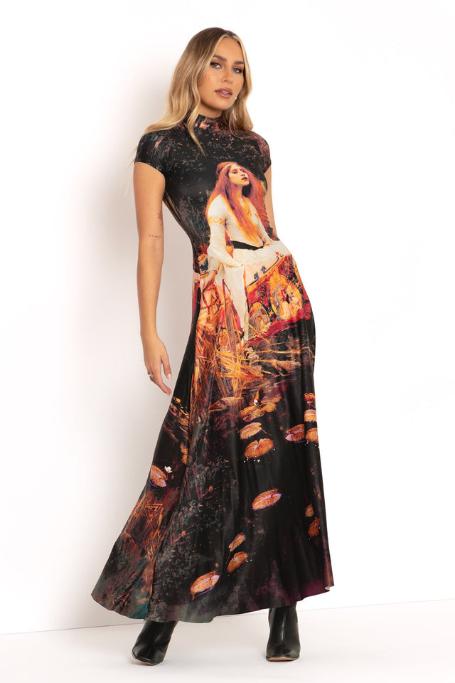 The Lady Of Shalott High Neck Cap Sleeve Maxi Dress