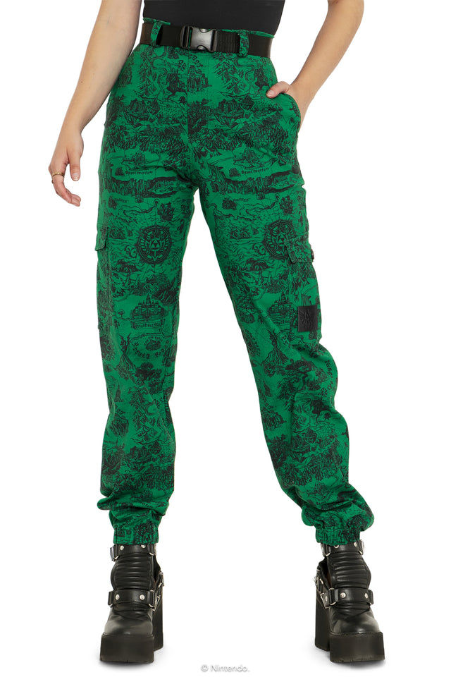 BlackMilk Clothing x Nintendo The Legend Of Zelda - The Legend Of Zelda Green Hyrule Map Cargo Pants - The Legend of Zelda Merchandise - Collaboration apparel - Licenced.