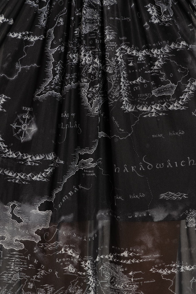 BlackMilk Clothing x Warner Brothers Lord of the Rings - The Lord Of The Rings Black Middle earth Map Midaxi Dress - Warner Bros. Merchandise - Collaboration apparel - Licenced.