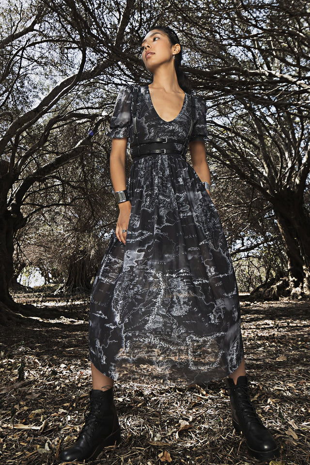 The Lord Of The Rings Black Middle earth Map Midaxi Dress Campaign 