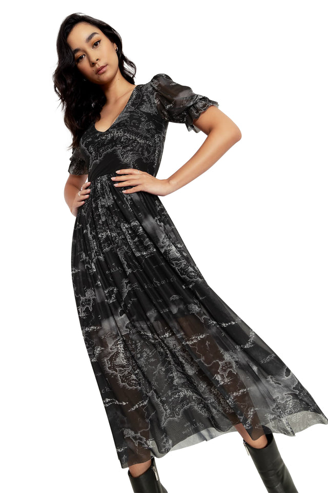 The Lord Of The Rings Black Middle earth Map Midaxi Dress Wide