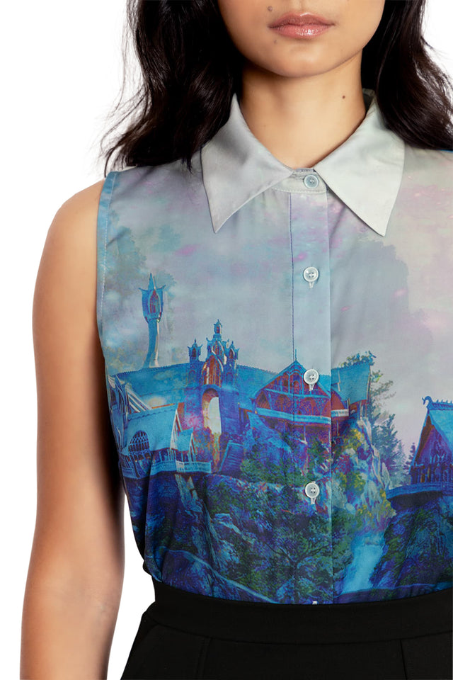 BlackMilk Clothing x Warner Brothers Lord of the Rings - The Lord Of The Rings Rivendell Button Up Shirt - Warner Bros. Merchandise - Collaboration apparel - Licenced.