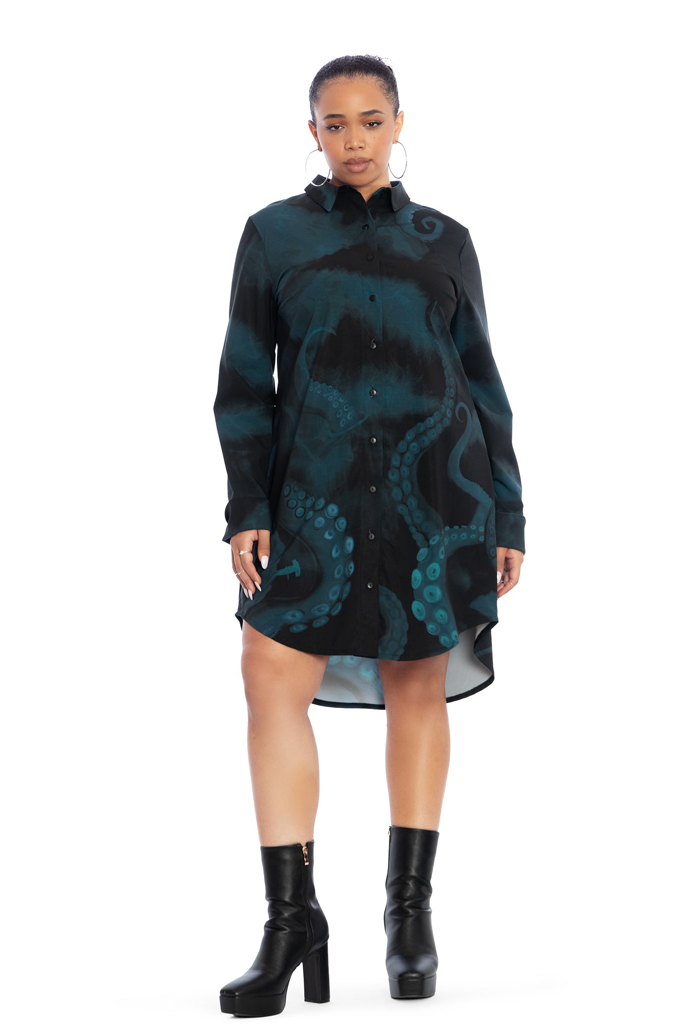 knee length dresses for ladies The Mermaid Cometh Long Sleeve Business Time Shirt Dress