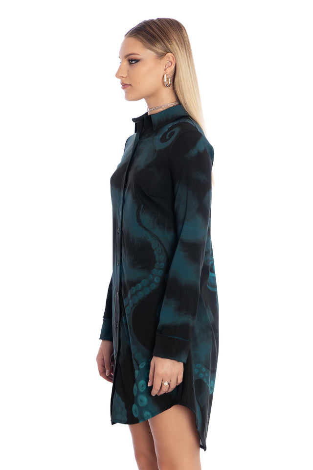 The Mermaid Cometh Long Sleeve Business Time Shirt Dress - Limited BlackMilk Clothing The Mermaid Cometh Long Sleeve Business Time Shirt Dress - Limited BlackMilk Clothing