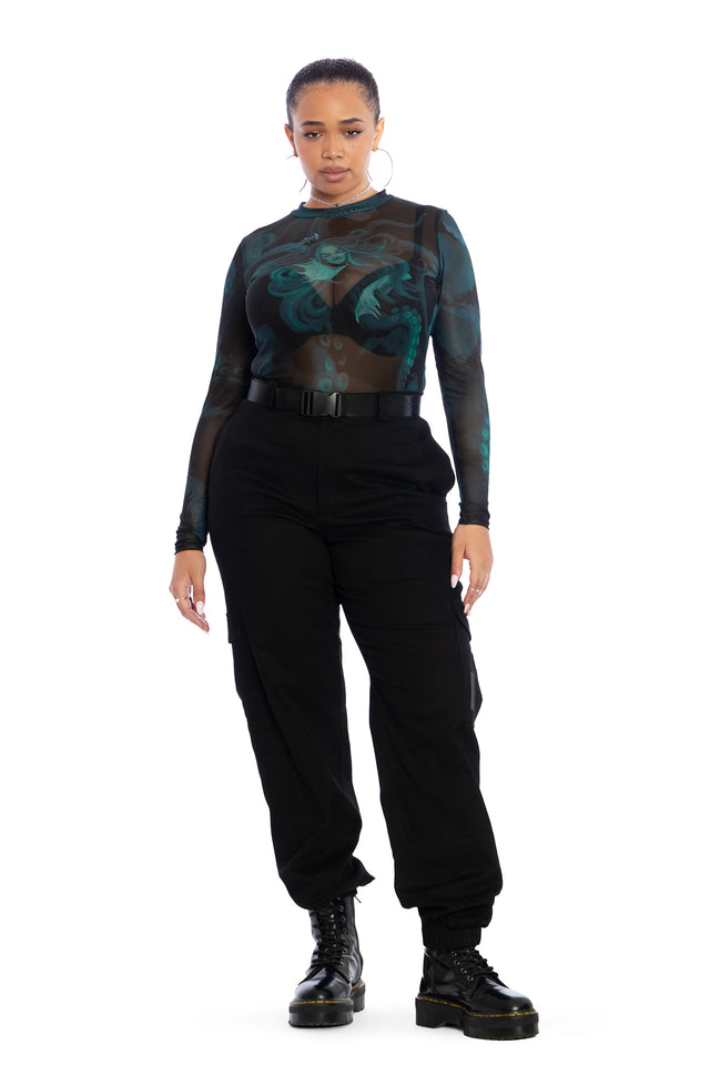 The Mermaid Cometh Sheer High Neck Long Sleeve Top