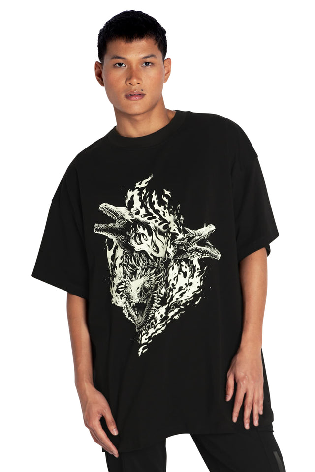 BlackMilk Clothing x Warner Brothers House of the Dragon - Three Dragons Giant Tee - Warner Bros. Merchandise - Collaboration apparel - Licenced.