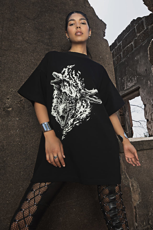 BlackMilk Clothing x Warner Brothers House of the Dragon - Three Dragons Giant Tee - Warner Bros. Merchandise - Collaboration apparel - Licenced.