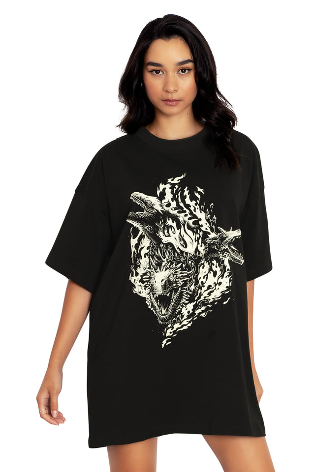 BlackMilk Clothing x Warner Brothers House of the Dragon - Three Dragons Giant Tee- Warner Bros. Merchandise - Collaboration apparel - Licenced.