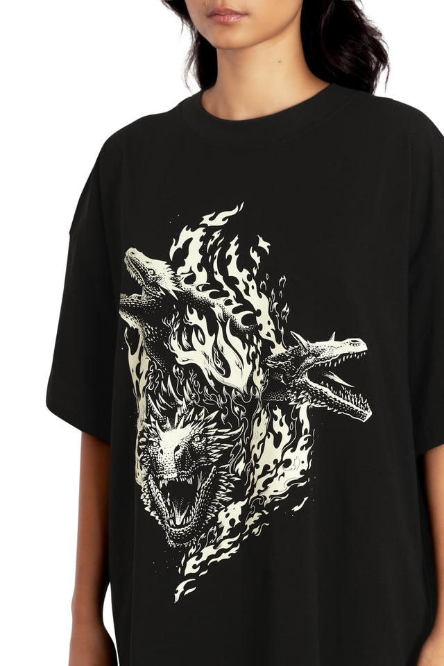 BlackMilk Clothing x Warner Brothers House of the Dragon - Three Dragons Giant Tee- Warner Bros. Merchandise - Collaboration apparel - Licenced.