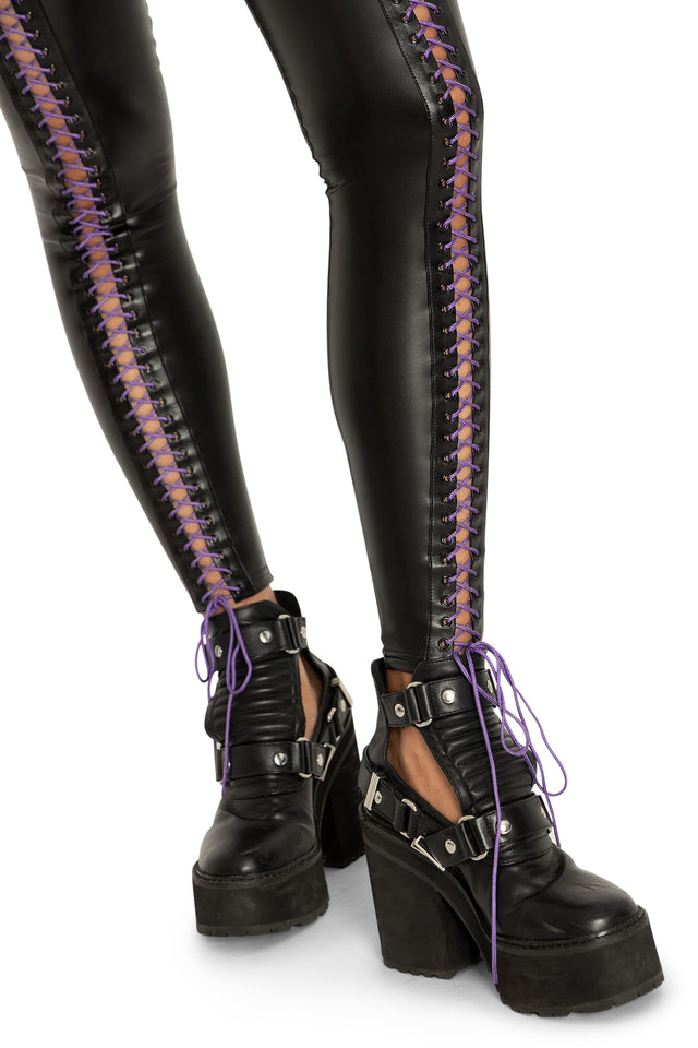 BlackMilk Clothing - Traveller Purple Lace Up High Waisted Leggings
