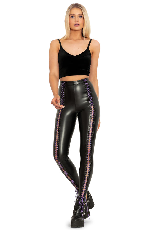 BlackMilk Clothing - Traveller Purple Lace Up High Waisted Leggings