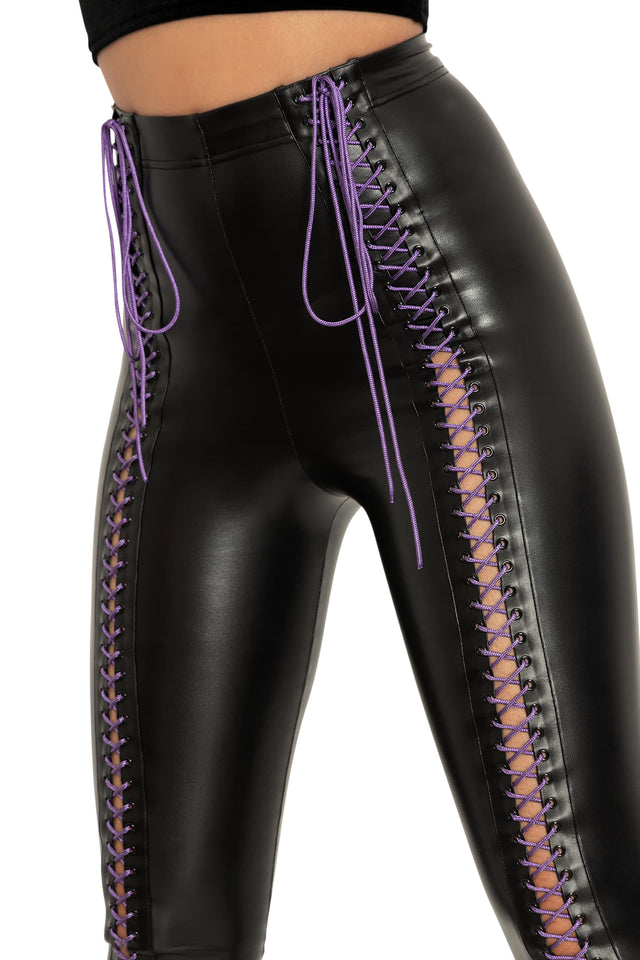 BlackMilk Clothing - Traveller Purple Lace Up High Waisted Leggings