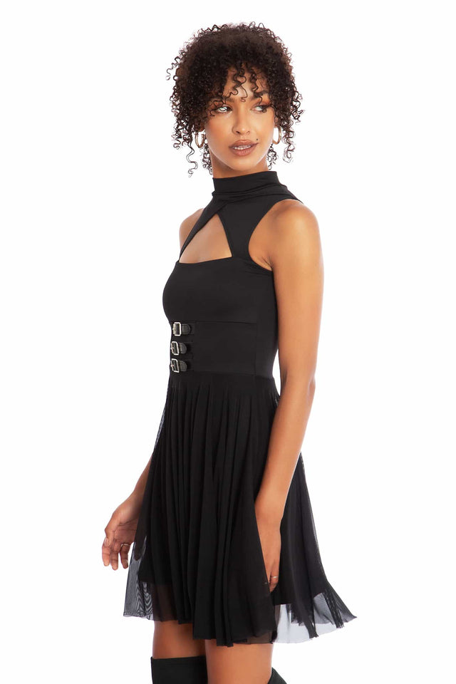 Triangulation High Neck Buckle Skater Dress - Limited BlackMilk Clothing Triangulation High Neck Buckle Skater Dress - Limited BlackMilk Clothing