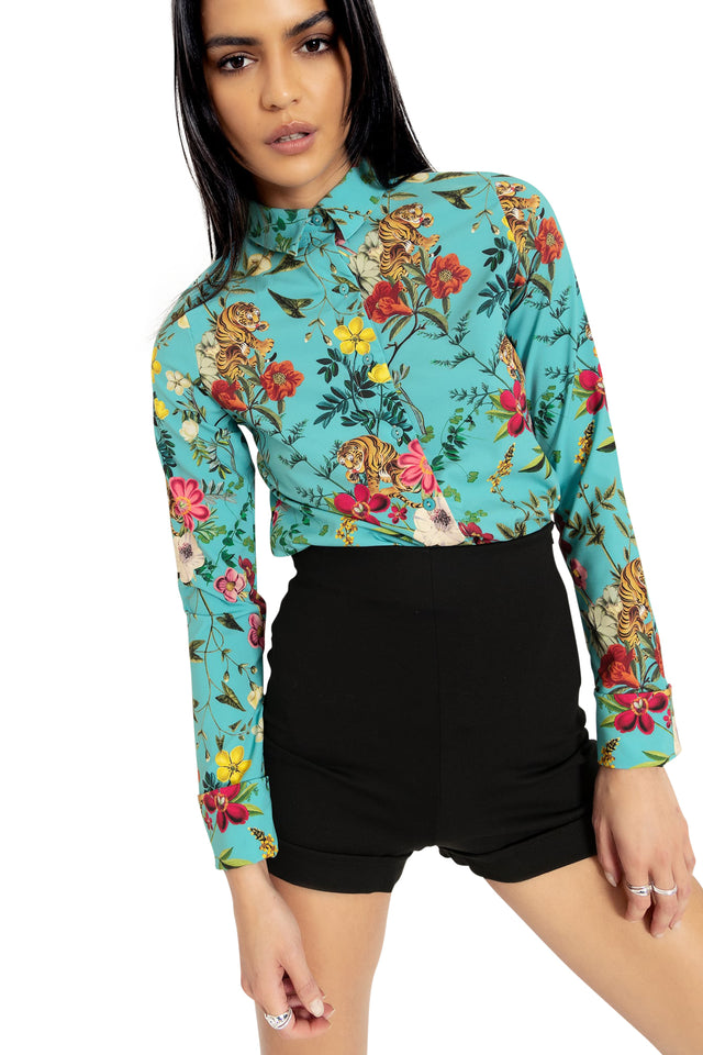 Tropical Tiger Long Sleeve Business Shirt Wide