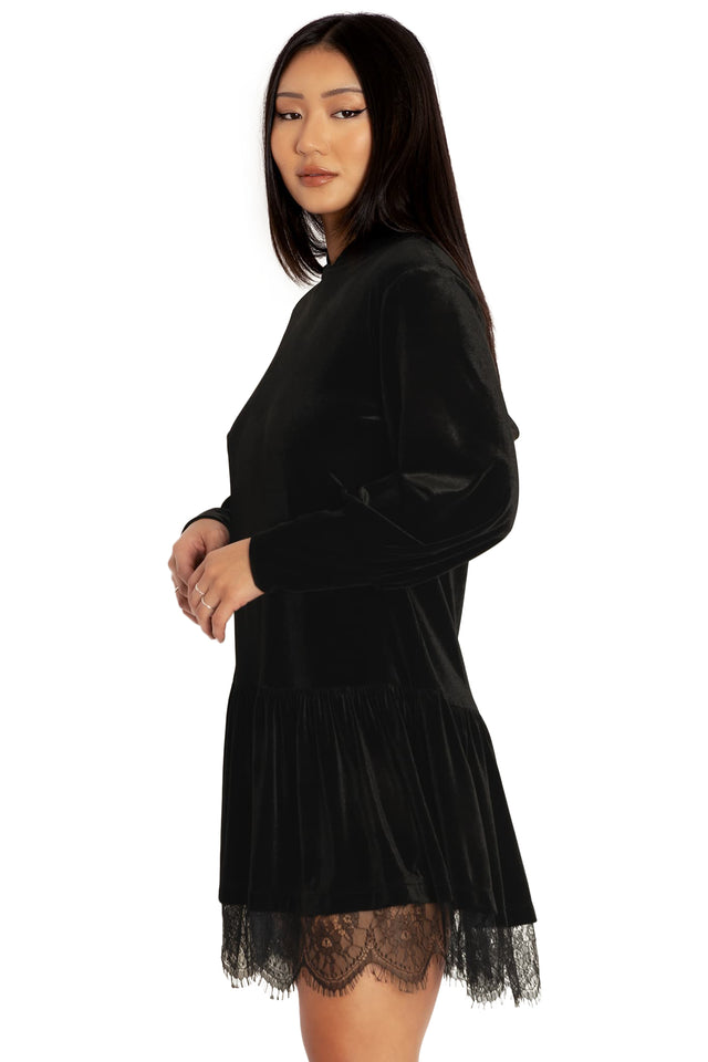BlackMilk Clothing - Velvet Black Hooded Sweater Dress