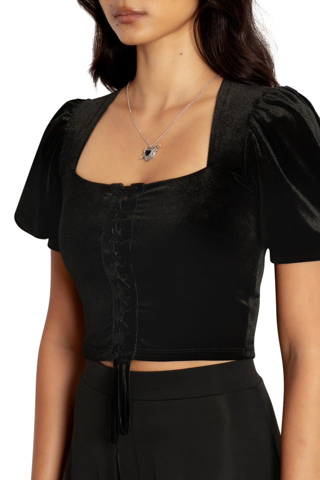 Velvet Black Renaissance Top Closeup