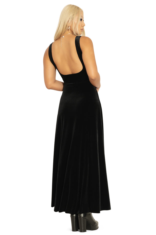 Velvet Black Underbust Maxi Dress Back