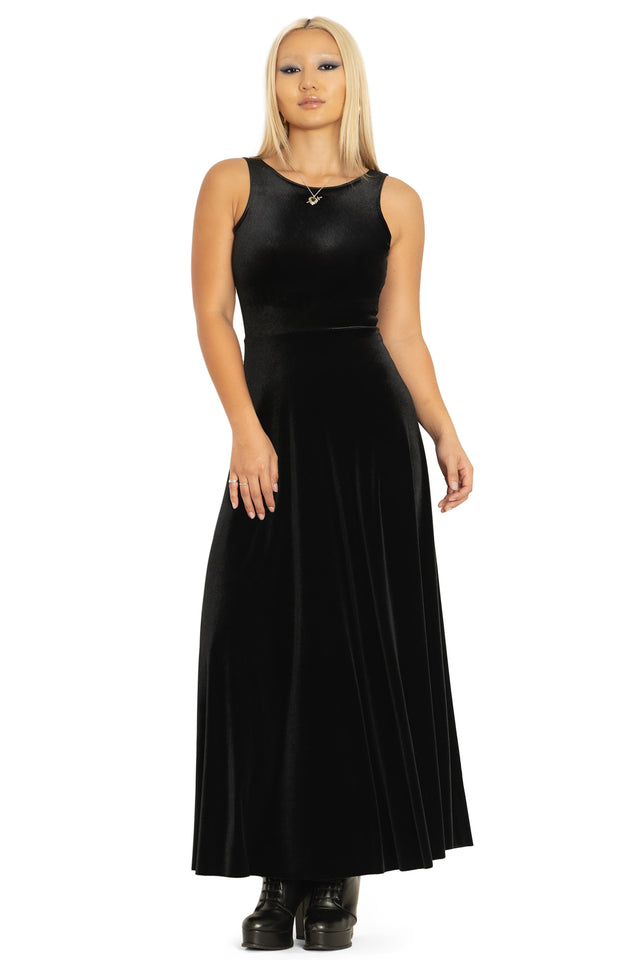 Velvet Black Underbust Maxi Dress Front