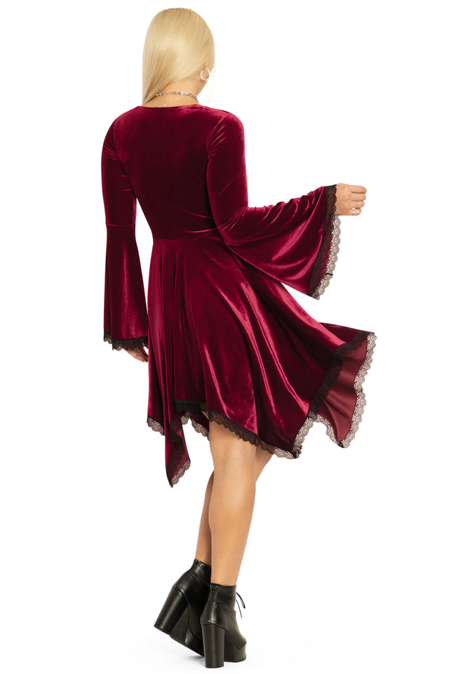 Velvet Wine Spectre Waterfall Dress Back