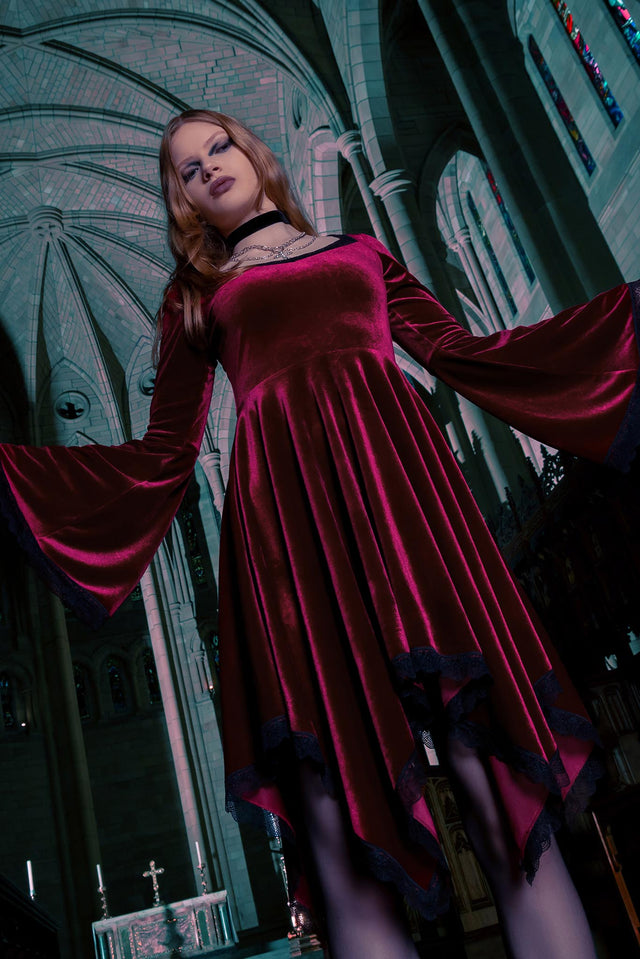 Velvet Wine Spectre Waterfall Dress Campaign 