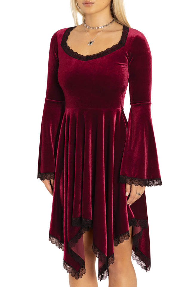 Velvet Wine Spectre Waterfall Dress Front