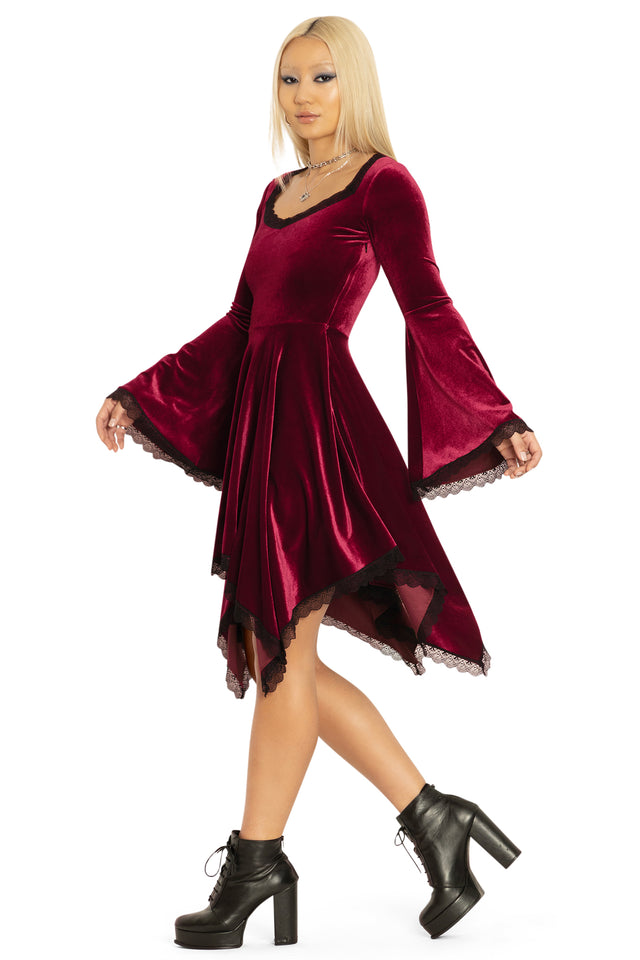 Velvet Wine Spectre Waterfall Dress Side