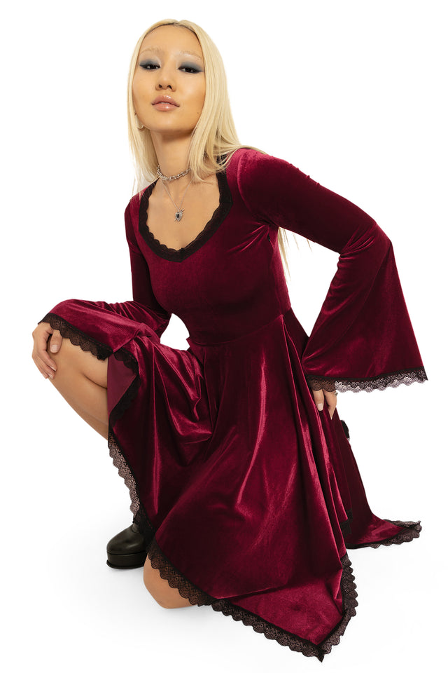 Velvet Wine Spectre Waterfall Dress Wide