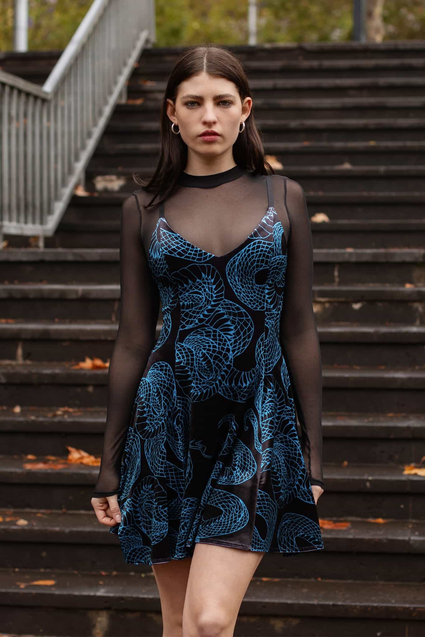 BlackMilk | Venomous Blue Velvet Mini Strappy Dress | Black