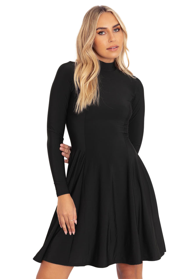 Warm Black Long Sleeve Evil Longline Dress