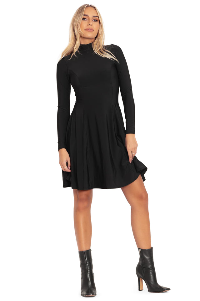 Warm Black Long Sleeve Evil Longline Dress