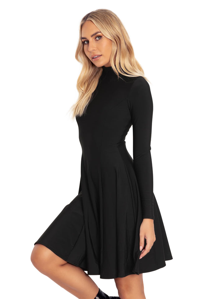 long cool woman black dress BlackMilk | Goth Clothing | Warm Black Long Sleeve Evil Longline Dress | Black