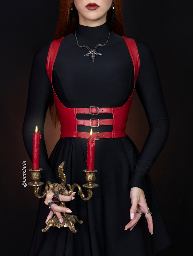 Route 666 Red Triple Buckle Underbust Corset