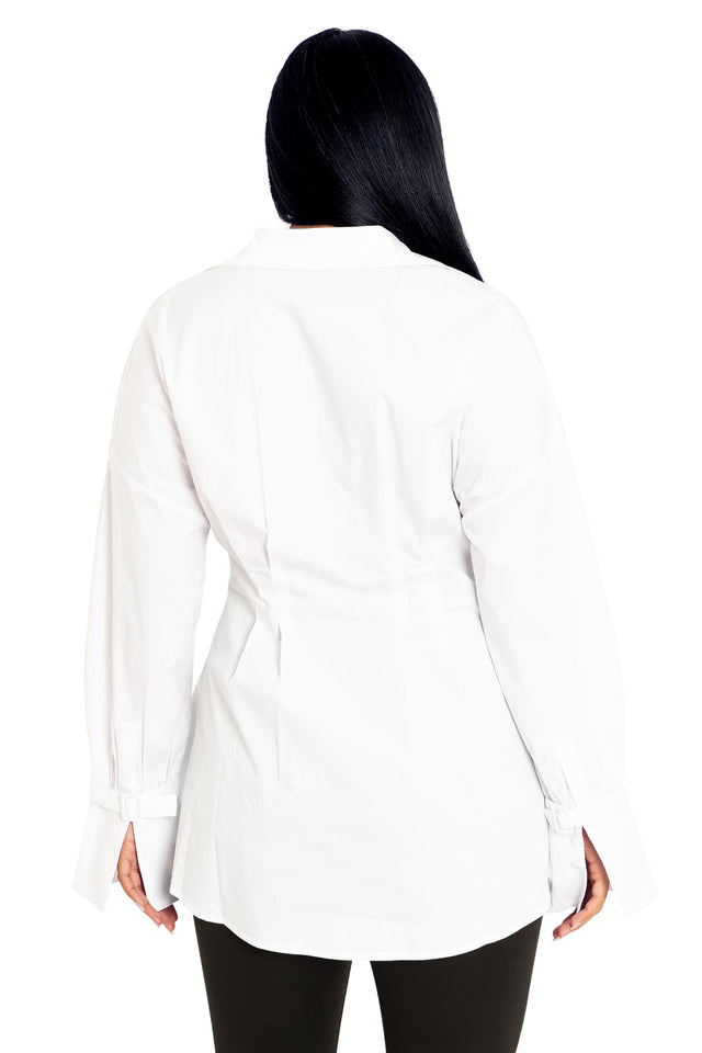 White Gothic Romance Cinched Waist Button Up Shirt back